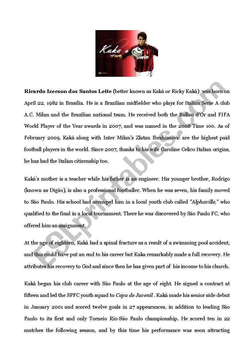 KakÃ  - a football champion worksheet